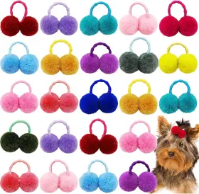 445056531574 DOG Pack Hair Puff Ball Bows Colorful Bands Pets