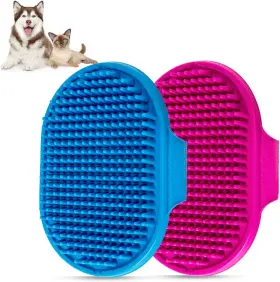 Aoche 313037853878 Dog Bath Brush Pet Comb Soothing Massage Rubber 2pcs With Adjust