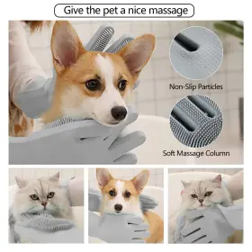 653334368010 PET Gloves Gentle Dog Bathing Shampoo Brush Mitt #2