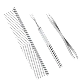 C0133-1 BWOGUE Tick Removal Dogs Cats Steel Tool Comb Kit