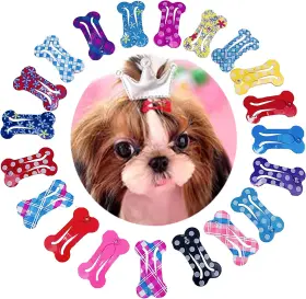 PJB-D-20 BYSITSHOW Pet Cute Bone Snap Hair Clips Dog Cat
