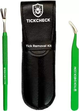 711181710038 LEATHER Com Tick Remover Steel Tweezers Kit