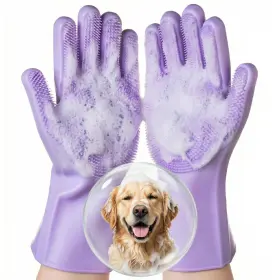 DLO-WASHGLOVE-1 DELOMO Silicone Pet Gloves Bath Scrubber Dogs