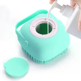 Elegx 313018945943 Pet Grooming Bath Massage Brush With Soap And Shampoo Dispenser Soft Silicone Br