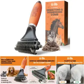Gopets Gopets 2--1 Dematting 2 1 2-in-1 Dematting Comb Dog Brush Shedding Deshedding Rake Undercoat Mat Tool Long