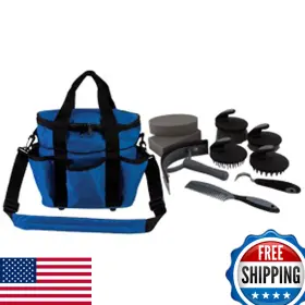 Hilason B07pv23cpt 10 Pc. Premium Grey Horse Grooming Kit Blue Bag