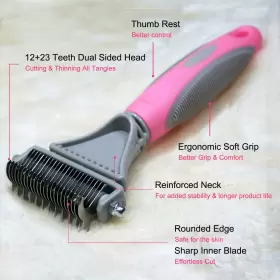 792332364959 HONGUANG Pet Dematting Comb Undercoat Rake Cats #2