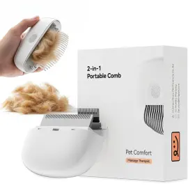 Imipaw 752815293596 2-in-1 Cat Comb - Soft Pet Brush For Grooming Metal Flea Medium White