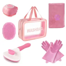 705354018182 KEMODIA Pink Dog Washing Brush Bath Scrubber Kit