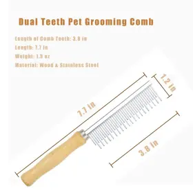 748521368833 KOOFULL Dog Comb Dual Steel Wooden Handle #2