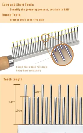 748521368833 KOOFULL Dog Comb Dual Steel Wooden Handle #3