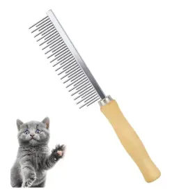 748521368833 KOOFULL Dog Comb Dual Steel Wooden Handle