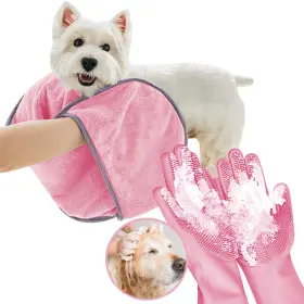TOWEL01 KUEIOX Dog Washing Gloves Drying Towel Cat Bath Brush