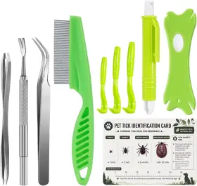 Kuucare Kuc-trt-10pc 10-in-1 Tick Removal Tool Kit For Dogs And Cats Safe No-squeeze Remover Set