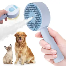 Meowgod 724990156225 Cat Steam Brush Spray Hair Removal Comb For Shedding And Grooming 3-in-1 Blue