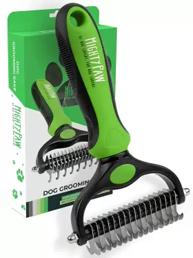 445008420475 MIGHTY PAW Dog Brush Dual Comb Round Tip Maximum
