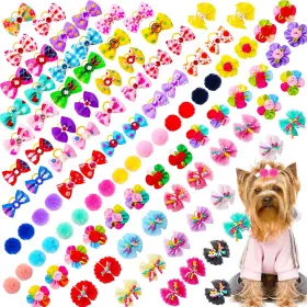 Mruq Pet S-4236 100pcs Dog Hair Bows Small Puppy Grooming With Rubber Bands - Mix Dainty H