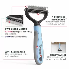 723314095202 PAWABOO Pet Dematting Comb Brush Dual Rake Dogs #2
