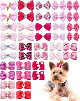 313114314308 PET SHOW Pack Pink Dog Hair Bows Rubber Bands
