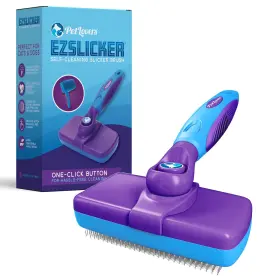 PLSLKR2-PURPLE PETLOVERS Ezslicker Cleaning Brush Dog Gentle