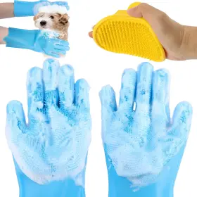 445038910953 ROBATUN Dog Washing Gloves Bristle Scrubbers Cat