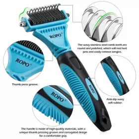 720455394171 ROPO Pet Dematting Comb Undercoat Dematter Rake #2
