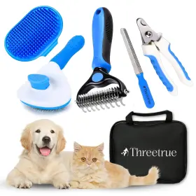 198715445404 THREETRUE Dog Brush Set Slicker Rubber Massag