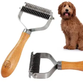 We Love Doodles 711181055986 Pet Dematting Comb For Dogs And Cats With Wood Handle Deshedding Undercoat Rake