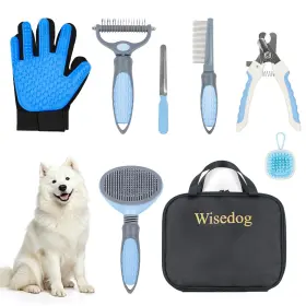 Wisedog 726084363328 Dog Grooming Kit 7pcs - Cat Nail Clipper With File Dematting Comb
