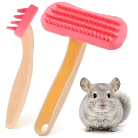Yuanan 5194ehka4228 2pcs Bunny Brush Silicone Pet For Rabbit Grooming Brown Pink