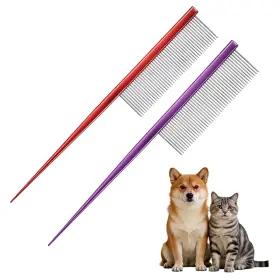 Zaplyte 601968258443 2pcs Grooming Pet Comb 7.2inch Dog Rat Tail With Rounded Ends Purple/red