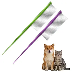 Zaplyte 601968258528 2pcs Grooming Pet Comb 7.2 Inch Dog Rat Tail With Rounded Ends Purple/green