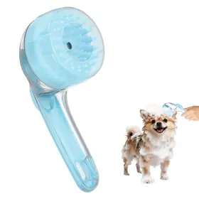 Zaplyte 614553482420 Pet Bath Brush Coarse Bristled 2 In 1 Bubble Maker With Handle Blue