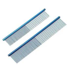 Zaplyte 679134692605 Dog Cat Comb Pet Combs Stainless Steel Teeth 6.5/7.5 Inch Blue Plated 2 Pack