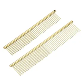 Zaplyte 679134692667 Dog Cat Comb Pet Combs Stainless Steel Teeth 6.5/7.5 Inch Gold Plated 2 Pack
