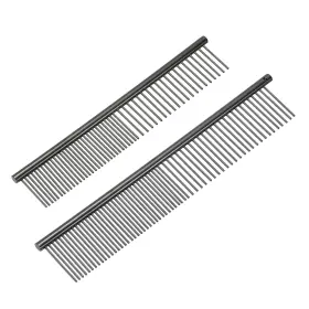 Zaplyte 679134692681 Dog Cat Comb Pet Combs Stainless Steel Teeth 6.5/7.5 Inch Black Plated 2 Pack