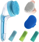 (6 Pcs) Pet Grooming Bath Massage Brush With Soap And Shampoo Dispenser Soft Si. Fixed Price $13.99.