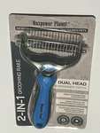 Maxpower Planet 2-in-1 Grooming Rake Dual Head 19 Rounded Teeth Blue. Fixed Price $9.99.