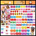 100pcs Cute Dog Hair Bows With Rubber Bands, Handmade Flower Puff Balls & Rhines. Fixed Price $31.99.