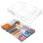 Xozeooeu 2 Pcs Large Expandable Desk Drawer Organizer, Adjustable Transparent. Fixed Price $29.50.