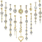 Yaomiao 18 Pcs 14g Stainless Steel Belly Button Ring Rhinestone Heart Dangle .... Fixed Price $41.45.