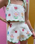 Amable By Mable Top Shorts Set Bows White Logan Floral Embroidered Festival Med. Fixed Price $34.99.