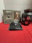 Pet Urn And Frame Reminded Memorial 7 Paw Gray/ Silver. Fixed Price $35.00.