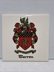 Pro Patria Mori Warren Family Coat Of Arms Ceramic Trivet Tile 6x6". Fixed Price $19.95.