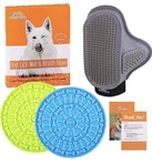 Dog Lick Mat & Grooming Brush Glove Set Slow Feeder Suction Bath. Fixed Price $13.99.