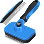 2pcs Self Cleaning Slicker Brush & Dog Comb - Skin Friendly Deshedding Blue. Fixed Price $11.94.